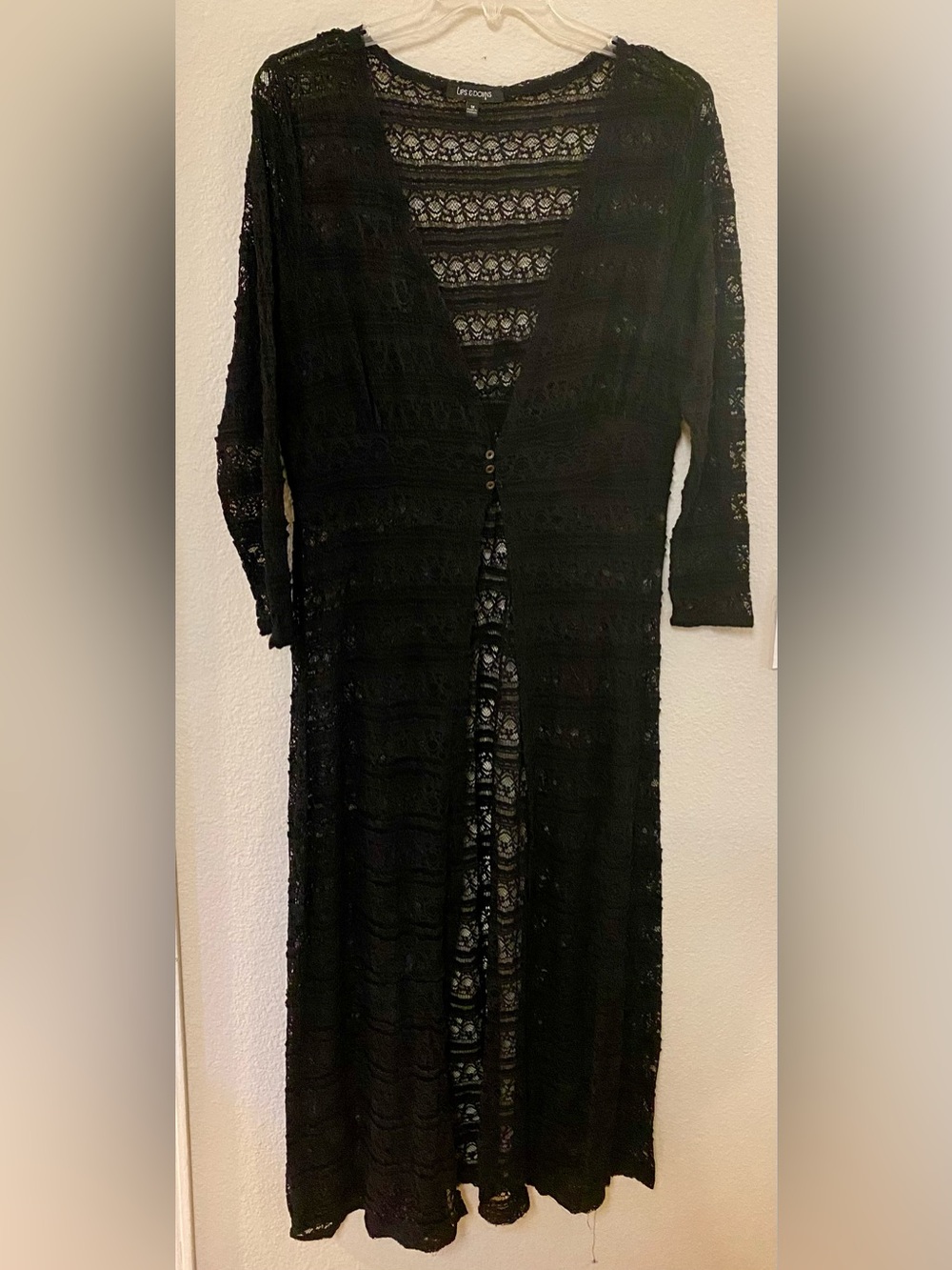 Ups & Downs Black Lace Long Kimono Duster - Size 1X - EUC!